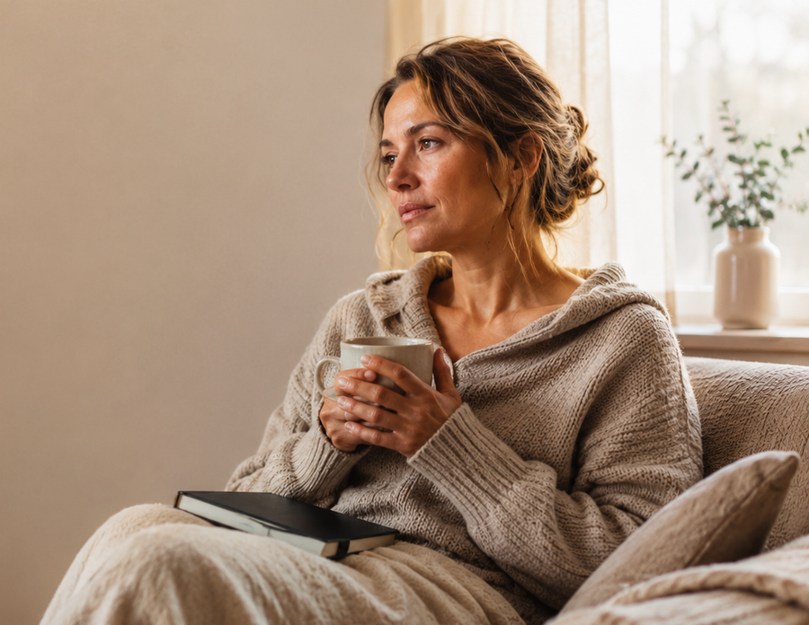 woman who looks resigned carrying everyone else's emotional weight.
