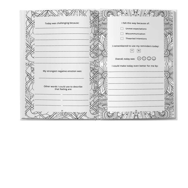 Close-up of the journal's textured teal cover with subtle embossed design and printed title at the top center