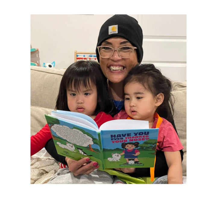 Close-up of the book's spine displaying the title "Have You Ever Thanked Your Nose? (Birth to 7)" in bold lettering with