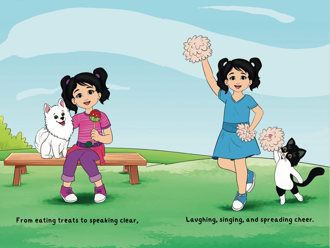 Close-up of textured hardcover surface with embossed title "Have You Ever Thanked Your Tongue?" in black on beige fabric