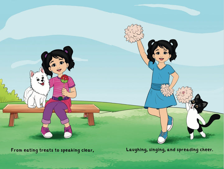 Close-up of textured hardcover surface with embossed title "Have You Ever Thanked Your Tongue?" in black on beige fabric