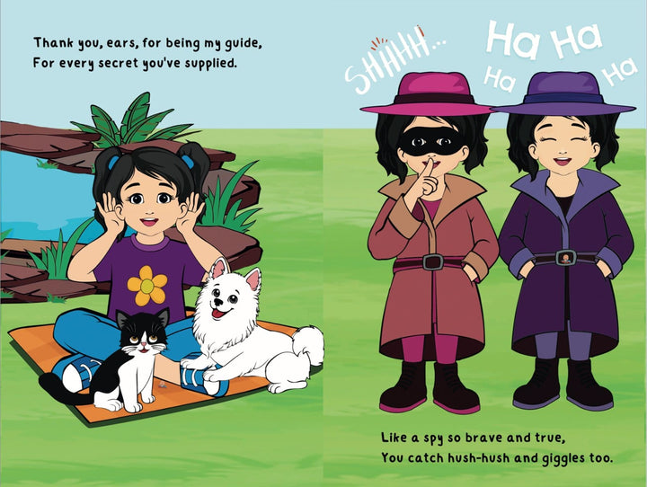 Close-up of the hardcover’s textured navy blue fabric cover with crisp white lettering and decorative embossed edges