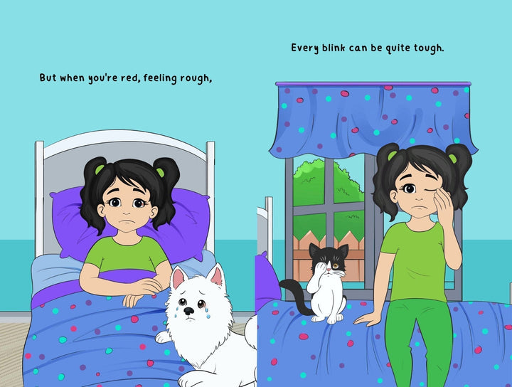 Close-up of the hardcover's textured navy fabric cover with embossed title "Have You Ever Thanked Your EYES?" at the bottom