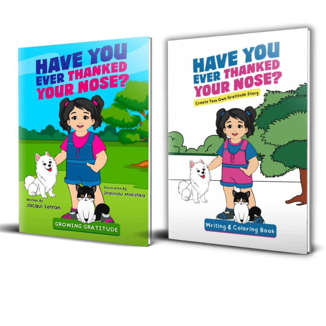 Jacqui Letran Nose coloring book bundle with hardcover and paperback editions, vibrant illustrated covers, compact size