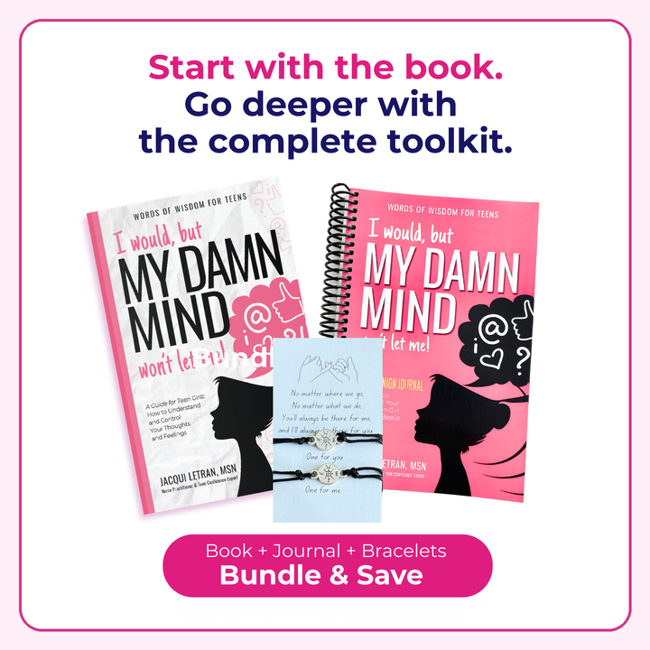 I would but my damn mind wont let me Book, journal, and bracelets bundle for teen girls with promotional text 