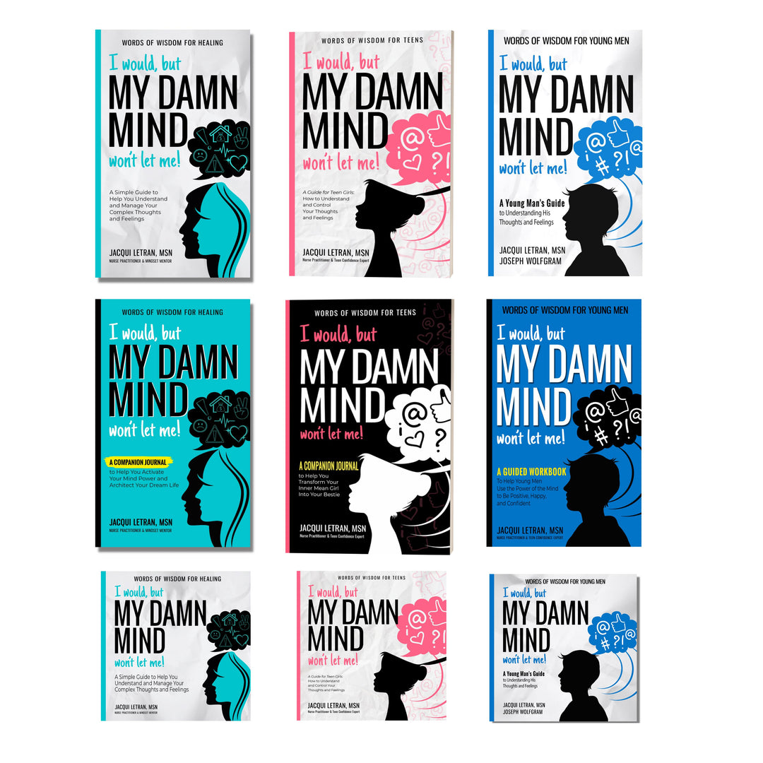'I would, but My Damn Mind wont let me' family bundle- includes book, audiobook, and journals for adult, teen girl, and teen boy.