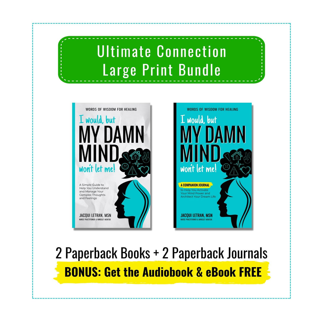 Jacqui Letran Ultimate Connection Bundle: large print paperback book and journal with textured covers, 8x5 inches, edition