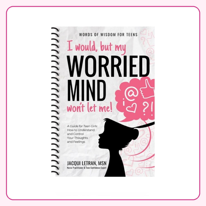 Teen girls flip-and-read combo book on one side, and flip over to journal on the other side. Book side, "I would, but my worried mind won&