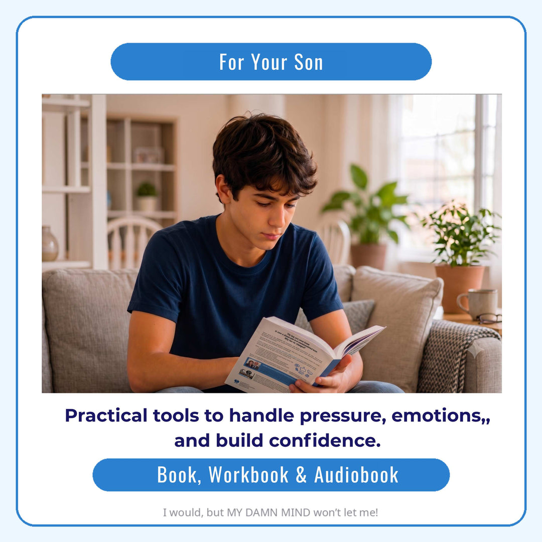 Teen boy reading I would, but MY DAMN MIND won&