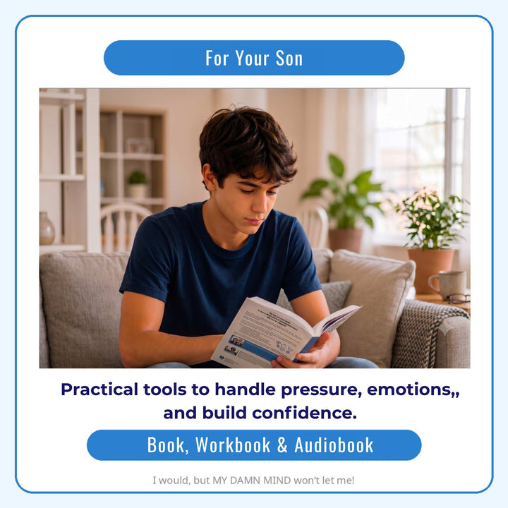 Teen boy reading I would, but MY DAMN MIND won&