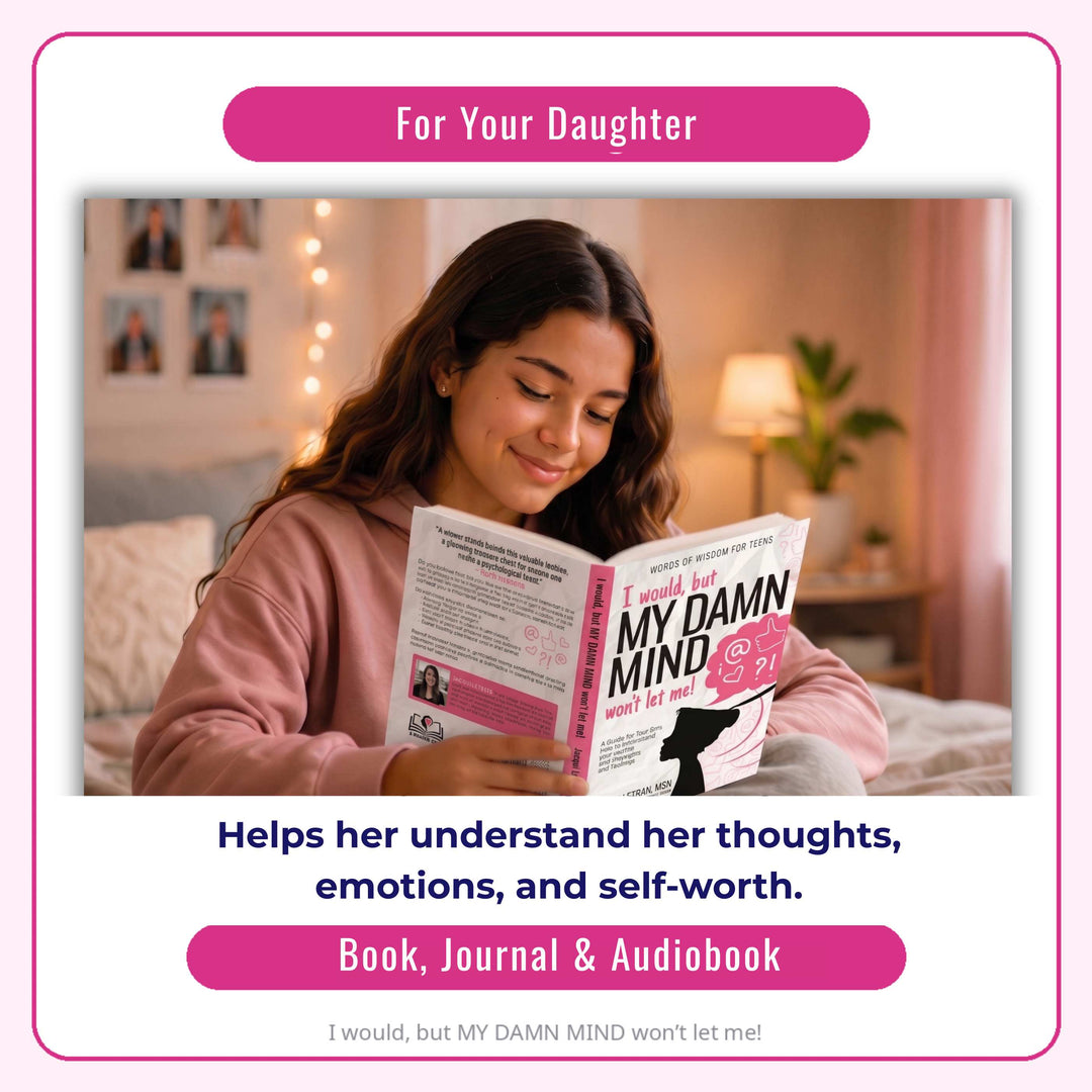 Teen girl reading I would, but MY DAMN MIND won&