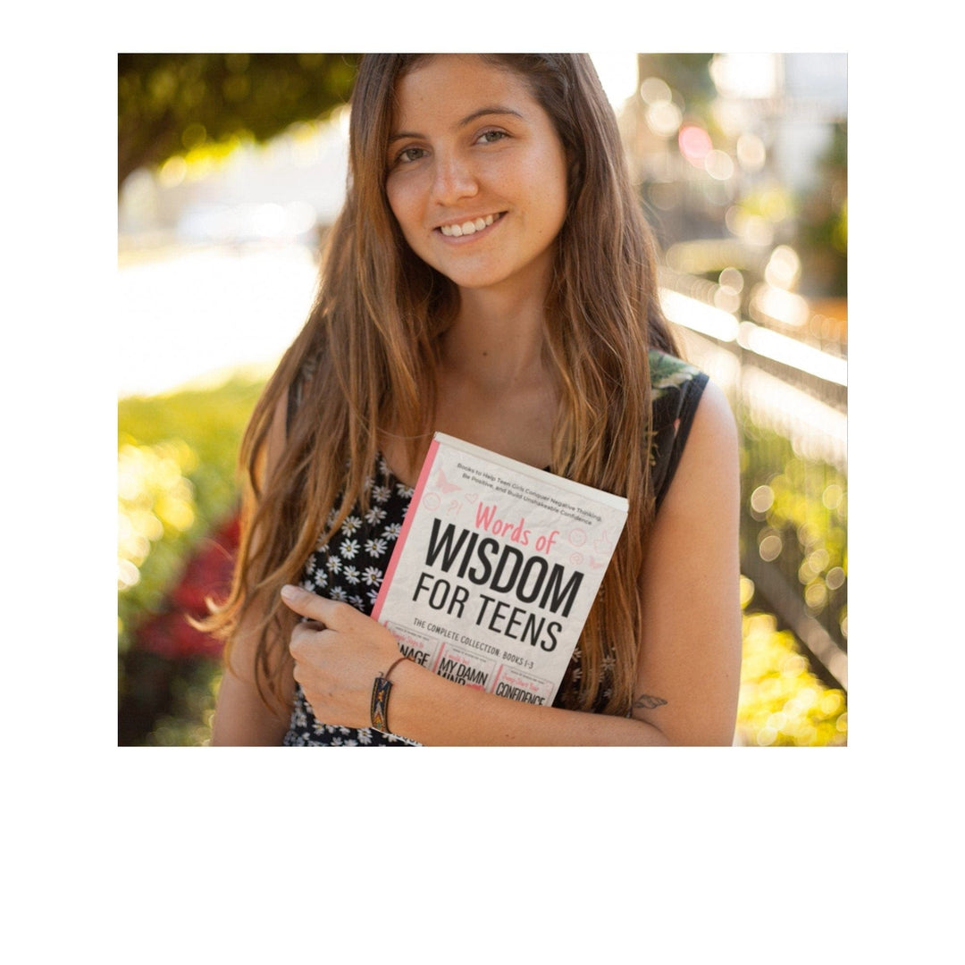 Close-up of the book spines displaying colorful titles and textured matte finish on the Teen Girls: Words of Wisdom for
