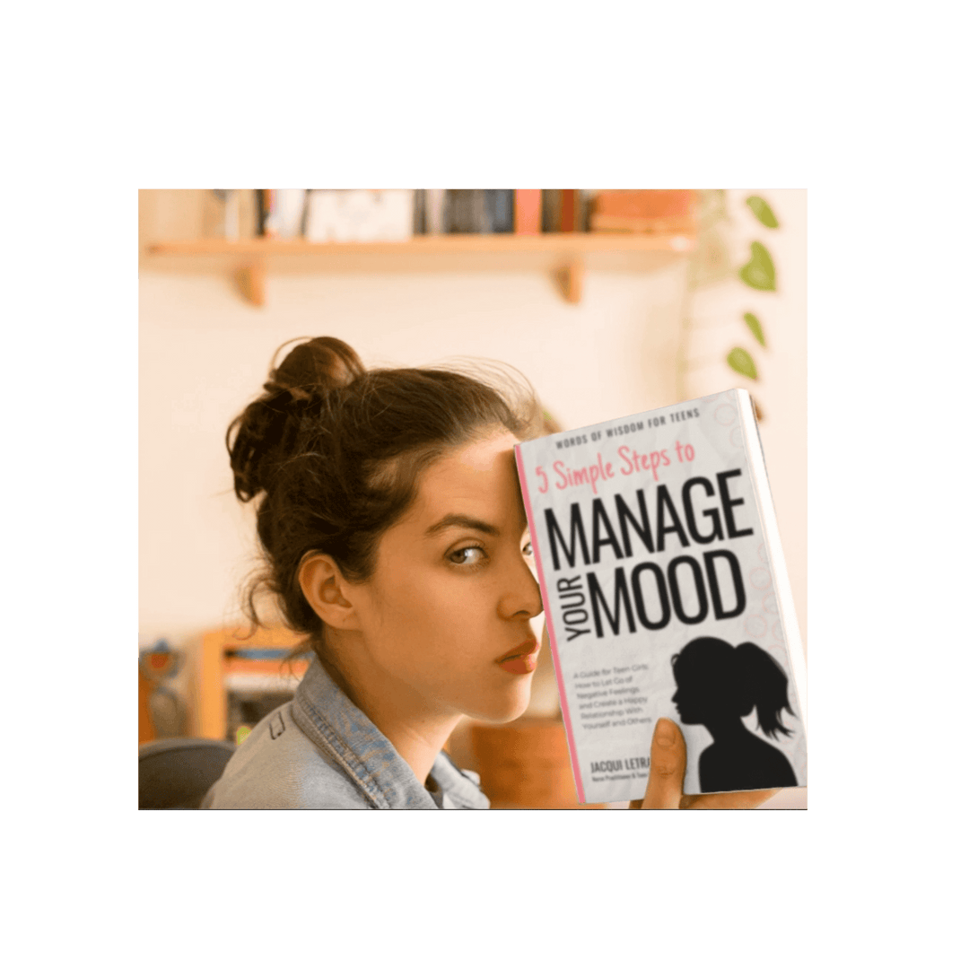 Close-up of the paperback cover's textured teal fabric with bold title text and subtle embossed design details along the