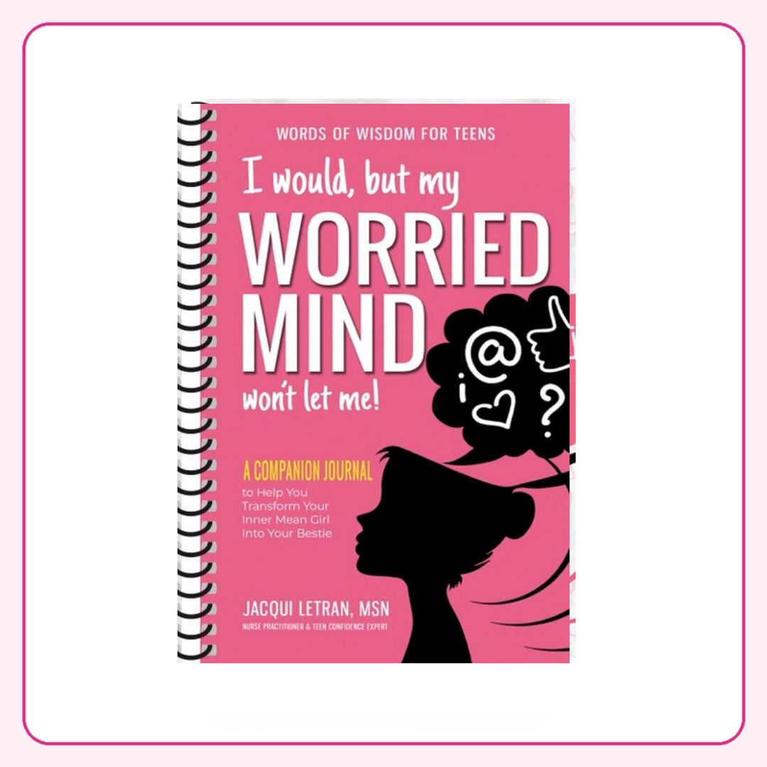 Teen girls flip-and-read combo book on one side, and flip over to journal on the other side. journal side, "I would, but my worried mind won&